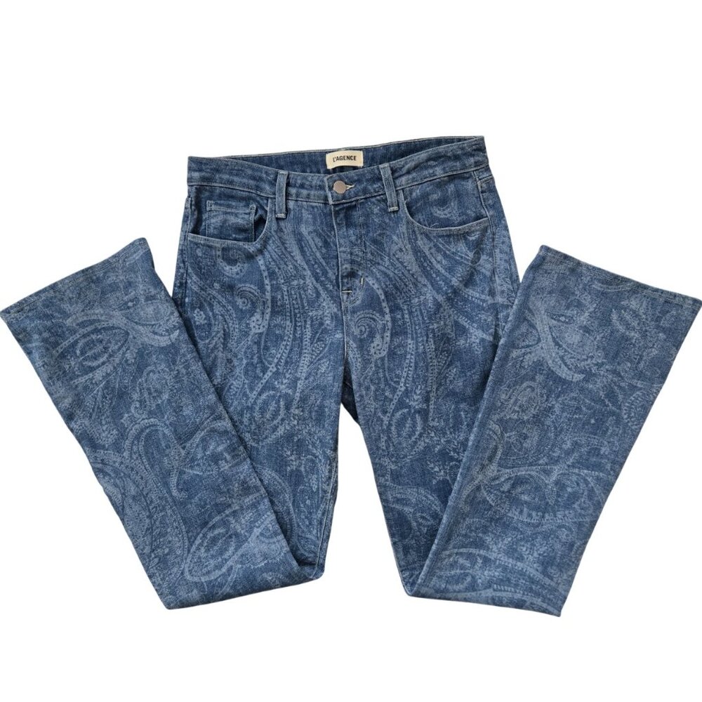 L’Agence Stassi High Rise Jeans 29 Sleek Baby Boot Blue Paisley - Picture 8 of 14
